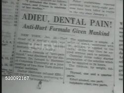 1936: NEW YORK NEWSPAPER: Headline 'Dentists Rush for Formula of Pain Killer, Ready Today' w/ article about 'desensitizing' below. VS Other headlines, 'Adieu Dental Pain', 'New Pain Killer in Filling', 'Pain in Drilling Can End Today' Instructional Video