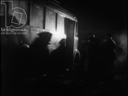 Coal miners get on a night bus to work. Workers at the colliery. France, 1952 Stock Footage