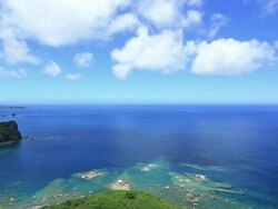 WS PAN View of Mikazukiyama Observation deck of Chichi jima island, UNESCO World Natural Heritage Ogasawara Islands / Ogasawara Islands, Tokyo, Japan Stock Footage