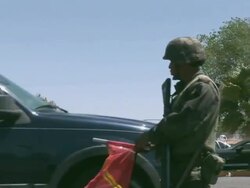 April 9 2009 WS ZI PAN Mexican Soldiers pulling cars over at Mexican and US border, Juarez, Chihuahua, Mexico, AUDIO Stock Footage