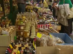 TILT UP Market Stall in Brixen (Bressanone) in South Tyrol Stock Footage