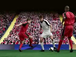 Footballer moving ball past opponents, slow motion Stock Footage