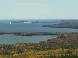 WS AERIAL ZI PAN View of cruise ships in Bar Harbor / Maine, United States Stock Footage