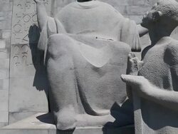 Yerevan, Matenadaran, Mashtots institue of ancient manuscripts, statue of Saint Mesrop Mashtots in the front of the museum Stock Footage