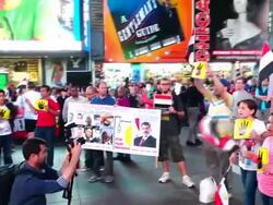 Protesting death sentence of M. Morsi, Times Square, New York City Stock Footage