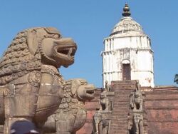 Stone dragons at a temple complex in Nepal. Stock Footage