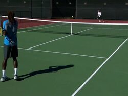 WS, Two men playing tennis, Santa Barbara, California, USA Stock Footage
