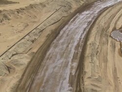 Aerial factory in the desert, Negev, Israel Stock Footage