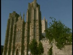 Wells Cathedral, Avon - MS gothic style stone building Stock Footage
