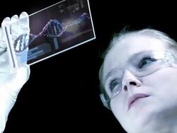 Woman the scientist is analysing structure DNA. Stock Footage