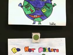 MS TD Children's artwork on environmental issues in classroom / Richmond, Virginia, United States Stock Footage