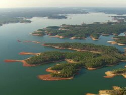 WS AERIAL View of Strom Thurmond Lake / South Carolina, United States Stock Footage