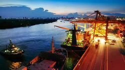 Container ship in the harbor in Asia , Stock Footage