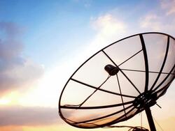 Satellite Dish Cloudscape at Sunset Time-lpase for telecommunication background Stock Footage