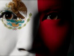 Beautiful girl MEXICO flag face painted Stock Footage