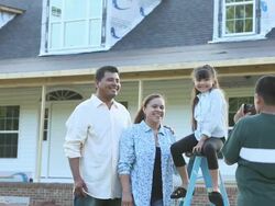 WS DS Child Shooting Photograph of Family in Front of House Under Construction / Eastville, Virginia, United States Stock Footage