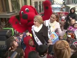 Clifford the Big Red Dog, Miss Teen USA Danielle Doty, Miss USA Alyssa Campanella and children at 2012 World Read Aloud Day Celebration on 3/7/2012 in New York, NY, United States Stock Footage