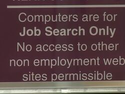 2009 CU Sign restricting computer use at computer lab in job center/ Antioch, California, USA/ AUDIO Stock Footage