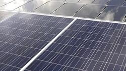 MS PR, Solar Cell on top of building, shoot near panel with sunlight environment Stock Footage