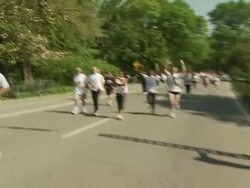 ATMOSPHERE: signage at the 13th Annual EIF Revlon Run/Walk For Women at New York NY. (Footage by WireImage Video/GettyImages) Stock Footage