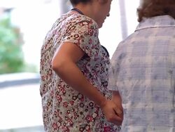 CU ZO MS Nurse walking with senior woman and helping her sit down / Washington State, USA Stock Footage