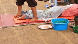 Thai Local Massage by using foot Stock Footage