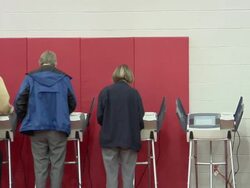 MS, PAN, People casting their votes at electronic voting machines, Toledo, Ohio, USA Stock Footage
