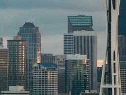 Panning zoomed view looking toward skyscrapers in Seattle. Stock Footage