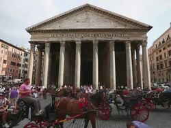 Pantheon Temple in Rome and botticella horse Stock Footage