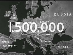 1947: MAP: Map of Europe w/ '1,500,00' superimposed over map. Instructional Video