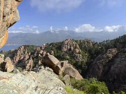 MS Shot of fantastic rock landscape of Calanche of Piana, UNESCO World Heritage Site / Porto, Corsica, France Stock Footage