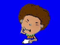 Cartoon little boy with afro writes a letter Stock Footage