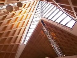 Natural light illuminates a modern courtroom. Stock Footage