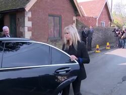 Jo Wood at Peaches Geldof Funeral at St Mary Magdalene & St Lawrence Church on April 21, 2014 in Faversham, England. Stock Footage