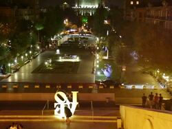 Yerevan, Cascade, night scene of the statues and monuments Stock Footage