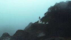 Heceta Lighthouse in the fog medium shot Stock Footage