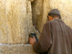 MS Orthodox Jew praying at the Western Wall in old city / Jerusalem, Judea, Israel Stock Footage