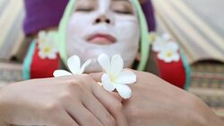 beautiful woman asia in spa environment and Beautiful woman with facial mask at beauty salon Stock Footage