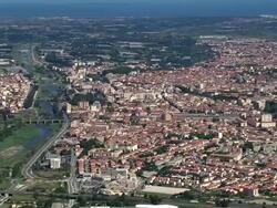 AERIAL, View of Perpignan, Languedoc-Roussillon, France Stock Footage