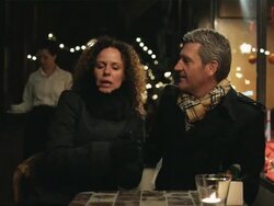 MS Couple being served coffee at outside cafe / Copenhagen, Denmark Stock Footage