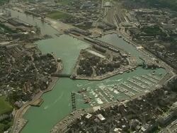 AERIAL, Harbor and town, Dieppe, Haute-Normandie, France Stock Footage