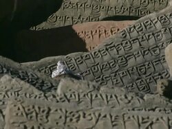 CU PAN Carved mani stones in mani wall at Shey gompa tibetan buddhist monastery / Himalayas, Upper Dolpo, Nepal      Stock Footage