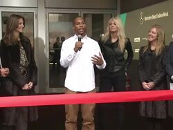 SPEECH: Victor Cruz on being excited for Mercedes-Benz Fashion Week at Victor Cruz of the Super Bowl Champion New York Giants Kicks Off Mercedes-Benz Fashion Week 2012 on 02/08/2012 in New York Stock Footage