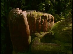 CU head of Hindu statue in jungle, Bandhavgarh National Park, India Stock Footage