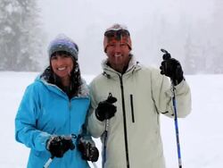 MS One couple in snowy winter day / Whistler ,BC ,Canada Stock Footage