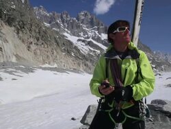 WS Off Piste Skier using GPS on Glacier/Mer de Glace/French Alps Stock Footage