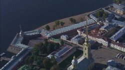 The Peter and Paul Cathedral and fortress occupies the waterfront in St. Petersburg. Stock Footage