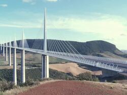 WS Bridge over stretching tarn valley / Millau, Tarn, France Stock Footage