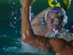 MS PAN SLO MO View of waterpolo game / Riverside, California, United States Stock Footage