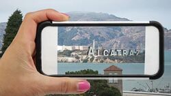 San Francisco: Alcatraz. Seen through a Mobile Phone Stock Footage